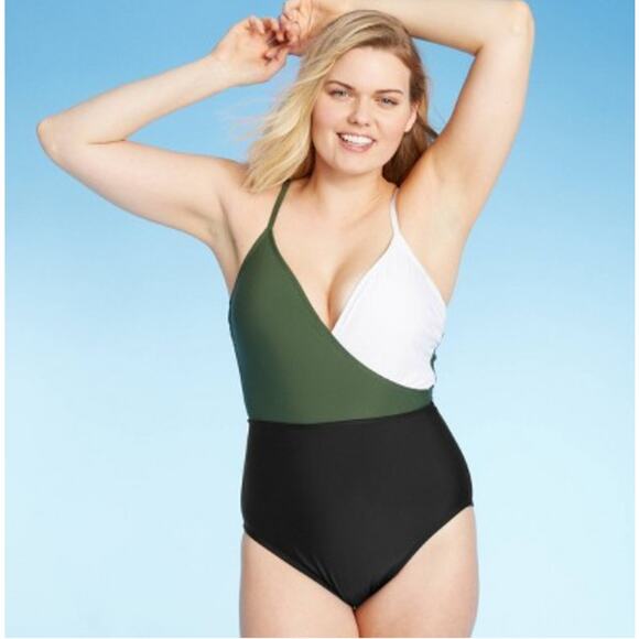 Kona sol Women's color block green white black one piece Swimsuit size XL - Picture 1 of 6